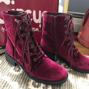 Red Velvet Combat Boot